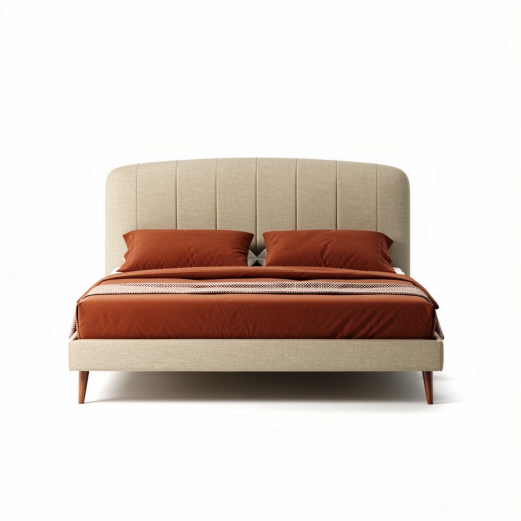 Tweepersoonsbed met stoffen bekleding en houten poten 200 x 160 cm bruin