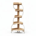 Hoekig houten wandrek met witte metalen frame en vijf planken 40 x 30 x 150cm