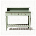 Groene houten tafel met drie lades en open opbergrek 90 x 40 x 75cm