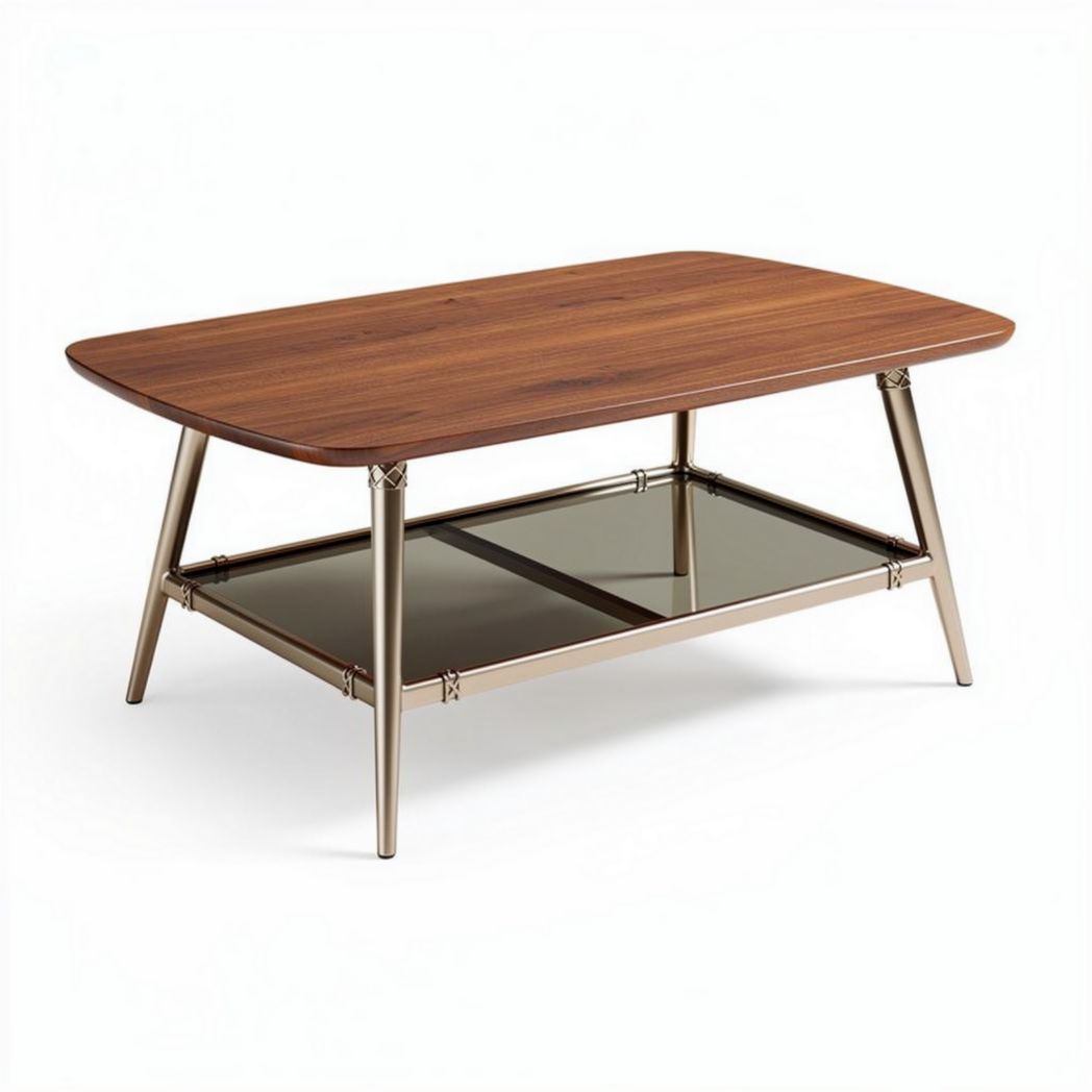 Luxe salontafel van teakhout met glazen onderblad 120 x 60 x 45cm