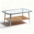 Glazen salontafel met houten onderblad en metalen poten 120 x 60 x 45cm