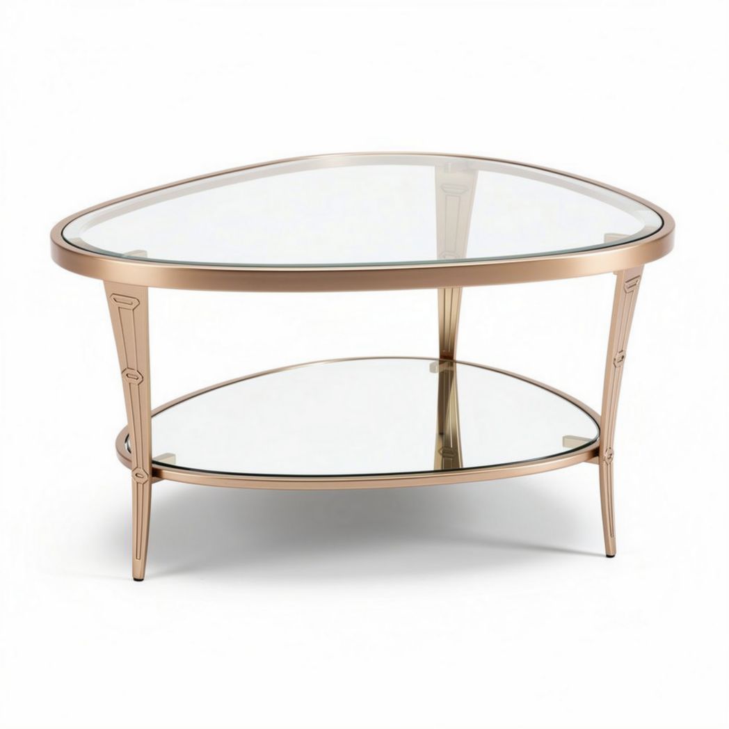 Glazen salontafel met metalen frame in driehoekig ontwerp 90 x 60 x 45cm