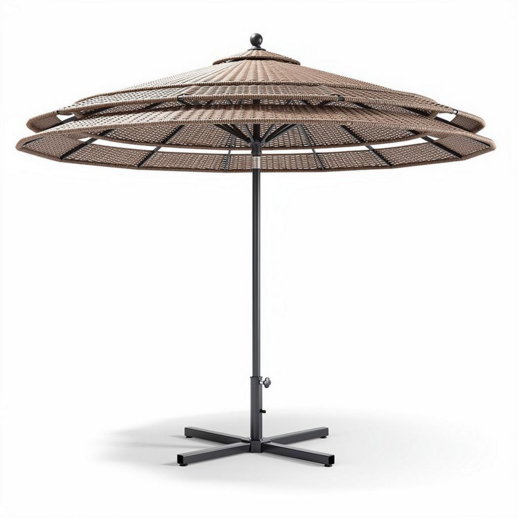 Parasoll met rieten buitenstoffering en stevige metalen voet 300 x 300 x 250cm