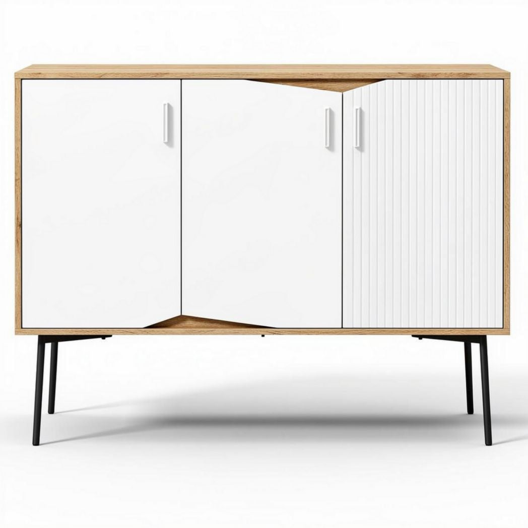 Dressoir met drie deuren van wit MDF en eikenhout 80 x 40 x 80cm