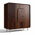 Houten kast met ribbelpatroon en twee deuren in donkerbruin 90 x 40 x 120cm